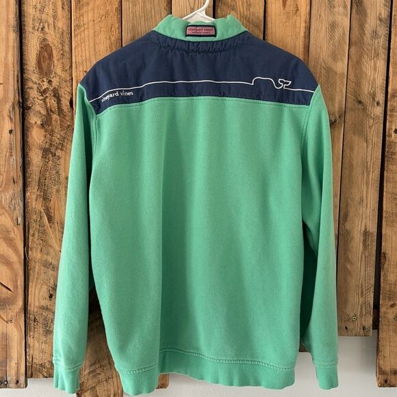Vineyard Vines Mens M Shep Quarter Zip Sweatshirt Green Blue Preppy‎ Logo Shirt - Picture 1 of 12